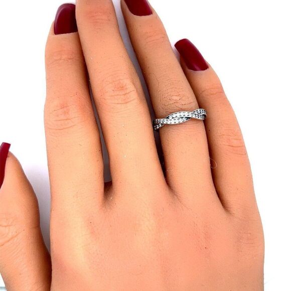 Sterling Silver 925 Twist Cz Stackable Band Ring - Picture 6 of 7